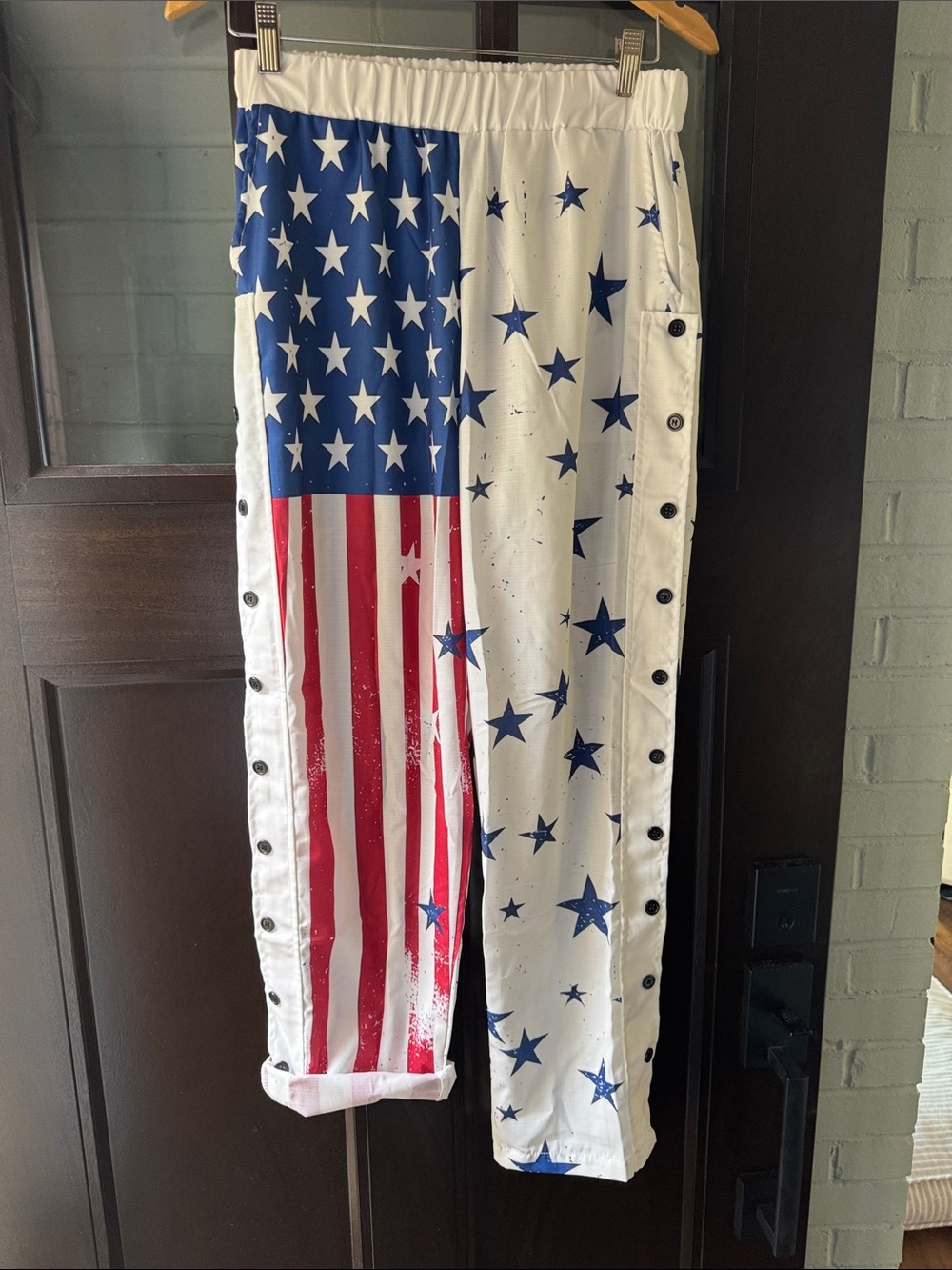 American Flag Star Print Snap-Button Joggers - Red White Blue